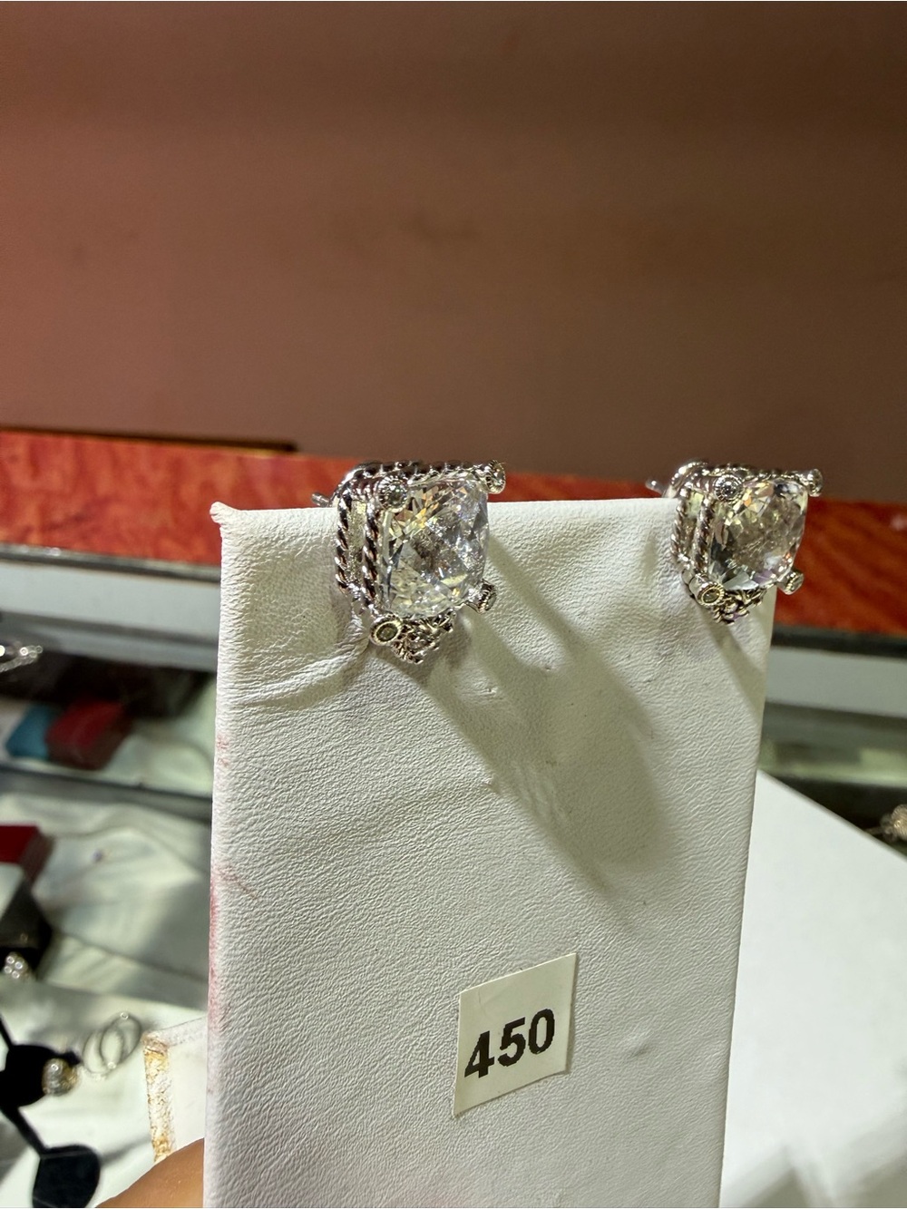 Judith Ripka Asscher Cut Sterling Silver Omega Back Studs Earrings